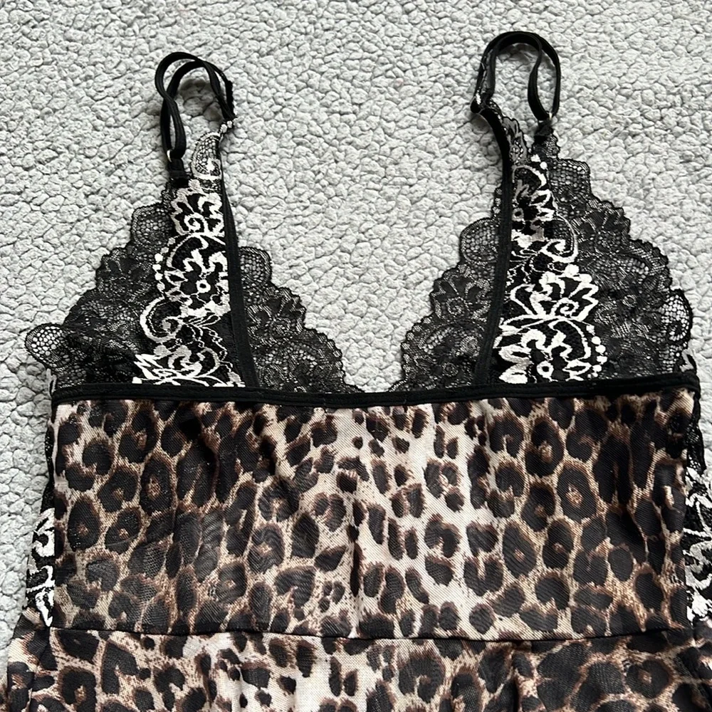 Avidlove Leopard Print Lace Babydoll Strap V Neck Lingerie Chemise - Picture 9 of 9